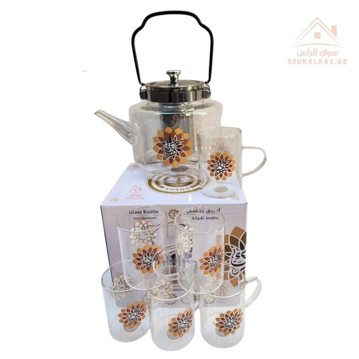 7 - Piece Glass Teapot Set with Cups & Steel Infuser | Heat - Resistant Tea Pot for Tea Lovers - Souk Al Ras