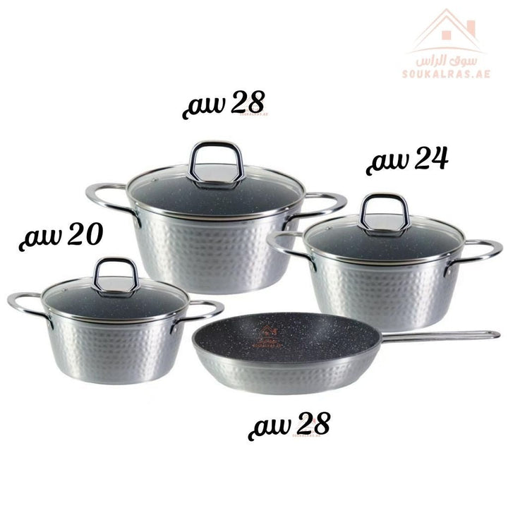 7 - Piece Hammered Granite Cookware Set | Non - Stick Pots & Frypan with Glass Lids | Suitable for All Cooktops - Souk Al Ras