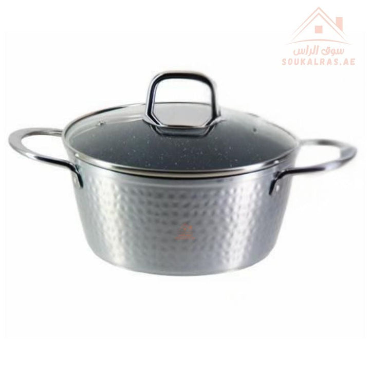 7 - Piece Hammered Granite Cookware Set | Non - Stick Pots & Frypan with Glass Lids | Suitable for All Cooktops - Souk Al Ras