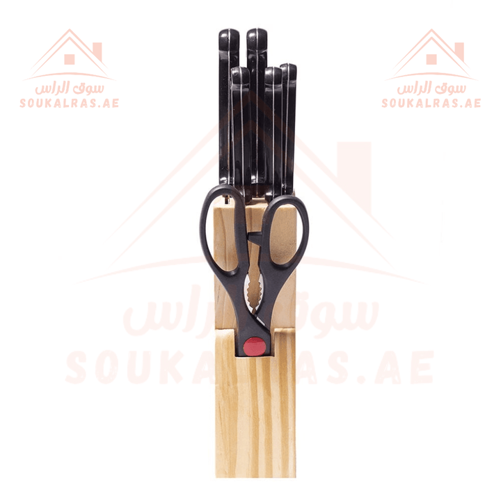 7 - Piece Knives Set with Stainless Steel Blades and Wooden Stand - Souk Al RasKitchen Knifes