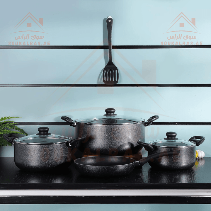 8 - Piece Nonstick Cookware Set with CD Bottom, Bakelite Handles, and Glass Lid - Souk Al RasCookware Sets