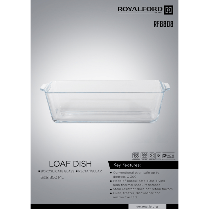 800ml Rectangular Glass Baking Tray | Ideal for Oven Baking - Souk Al RasBaking Pans & Moulds