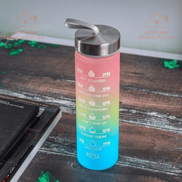 875ml Plastic Water Bottle with Motivational Time Marker - Stay Hydrated - Souk Al RasWater Bottles