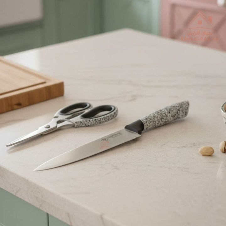 8Pc Kitchen Knife Set with Rotating Block - 5 Stainless Steel Knives - Souk Al RasCutlery & Flatware