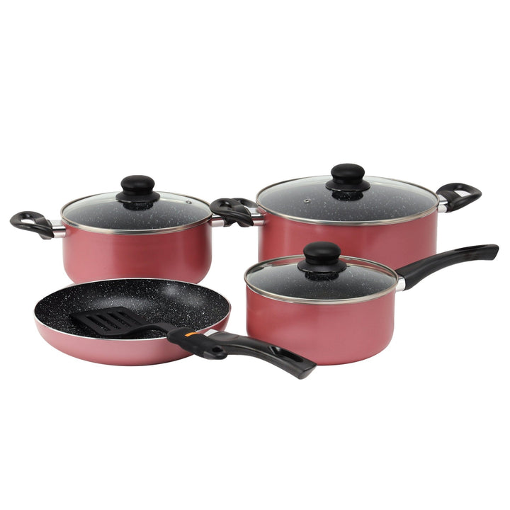 8pcs Aluminium Cookware Set with Granite Coating - 3 Layer Construction, Strong Aluminium Body, CD Bottom, Tempered Glass Lid with Steel Frame - Souk Al RasCookware Sets