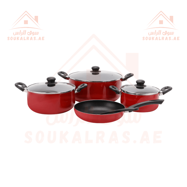 8Pcs Non Stick Cookware Set - Red - Souk Al RasCookware Sets