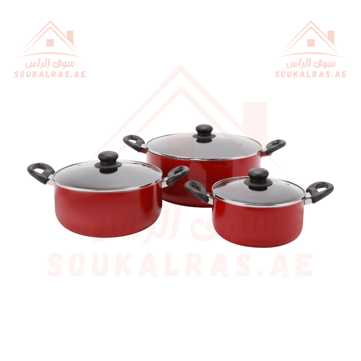 8Pcs Non Stick Cookware Set - Red - Souk Al RasCookware Sets