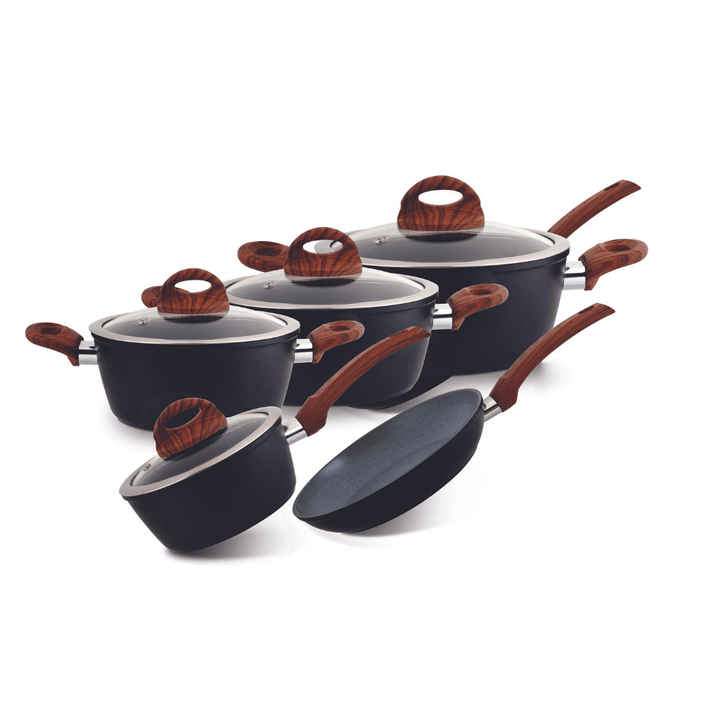 9Pcs Aluminium Casserole Cookware Set with Glass Lids - Induction Safe Pots & Pans with Non - Stick Coating - Souk Al RasCookware Sets