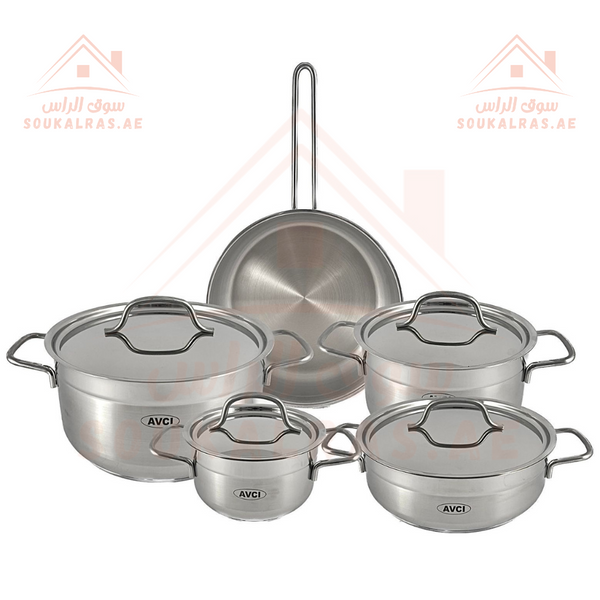 AVCI Alfa 9Pcs Stainless Steel 18/10 Cookware Set with Induction & Solar Base | Made in Turkey |5-Year Warranty