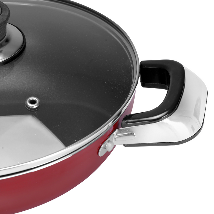 Aluminium Wok Pan with Glass Lid 22cm - Induction Safe Frying Pan with Durable Non-Stick