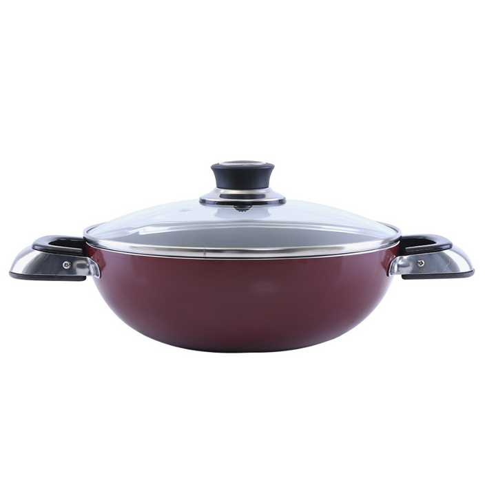 Aluminium Wok Pan with Glass Lid 22cm - Induction Safe Frying Pan with Durable Non-Stick