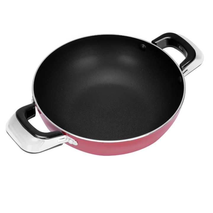 Aluminium Wok Pan with Glass Lid 22cm - Induction Safe Frying Pan with Durable Non-Stick