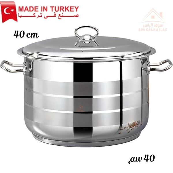 Bonera 40CM heavy - duty casserole. 18/10 stainless steel, perfect for large meals, stews, and curries. Made in Turkey - Souk Al Ras