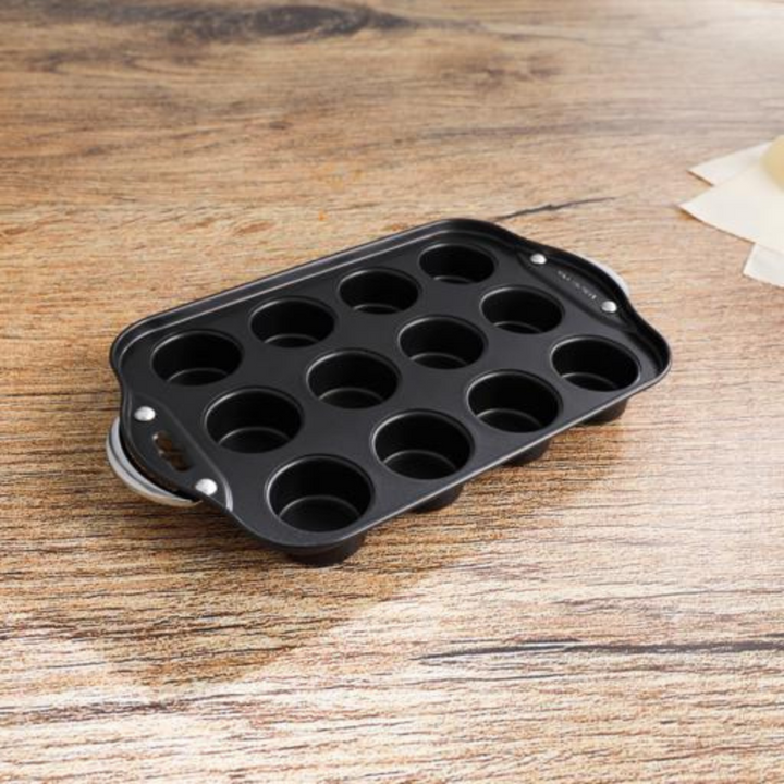 Carbon Steel Muffin Pan with Loose Base - Non-Stick Coating - 12 Cups Baking Pan