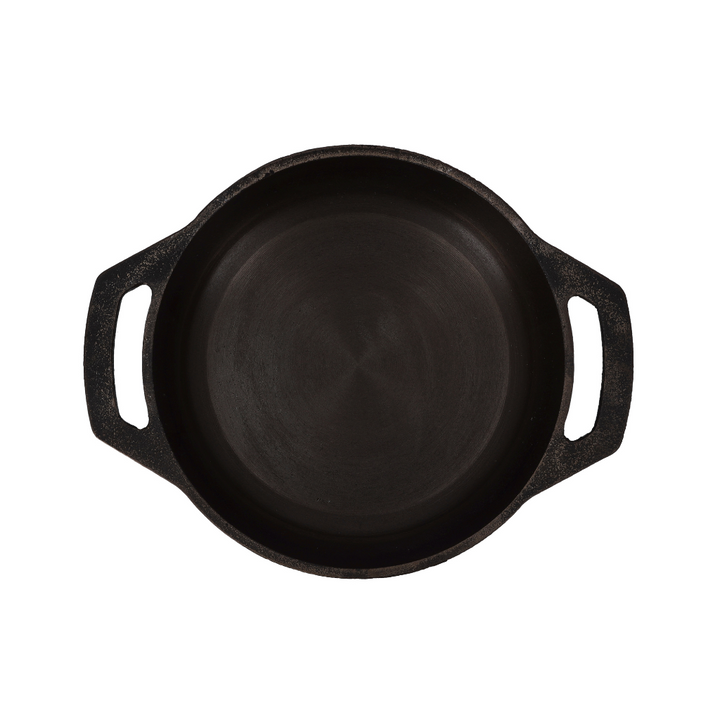 Cast Iron Flat Base Kadai - Pre-Seasoned 26CM