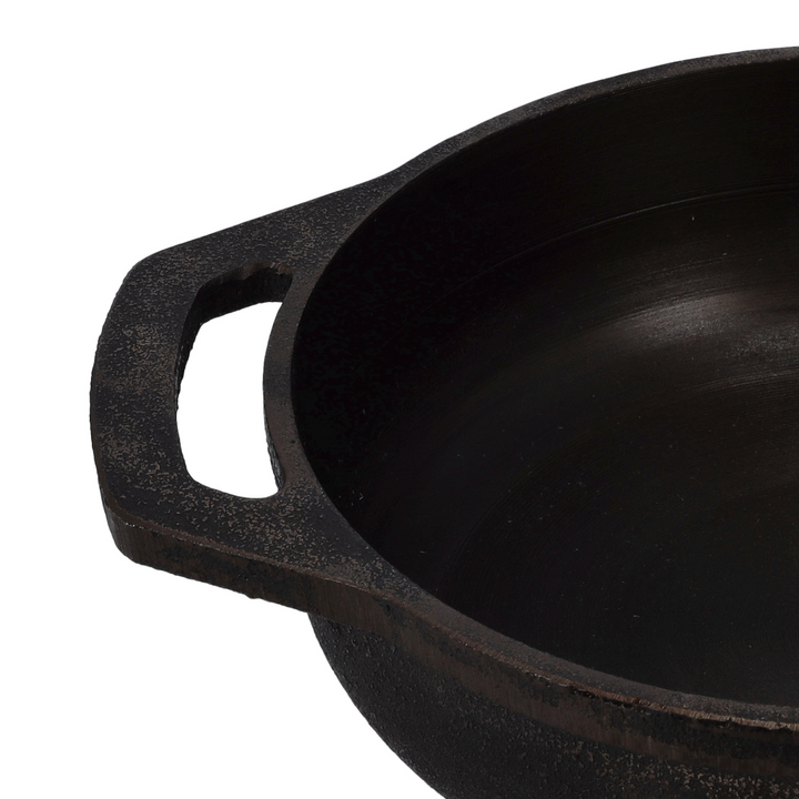 Cast Iron Flat Base Kadai - Pre-Seasoned 26CM