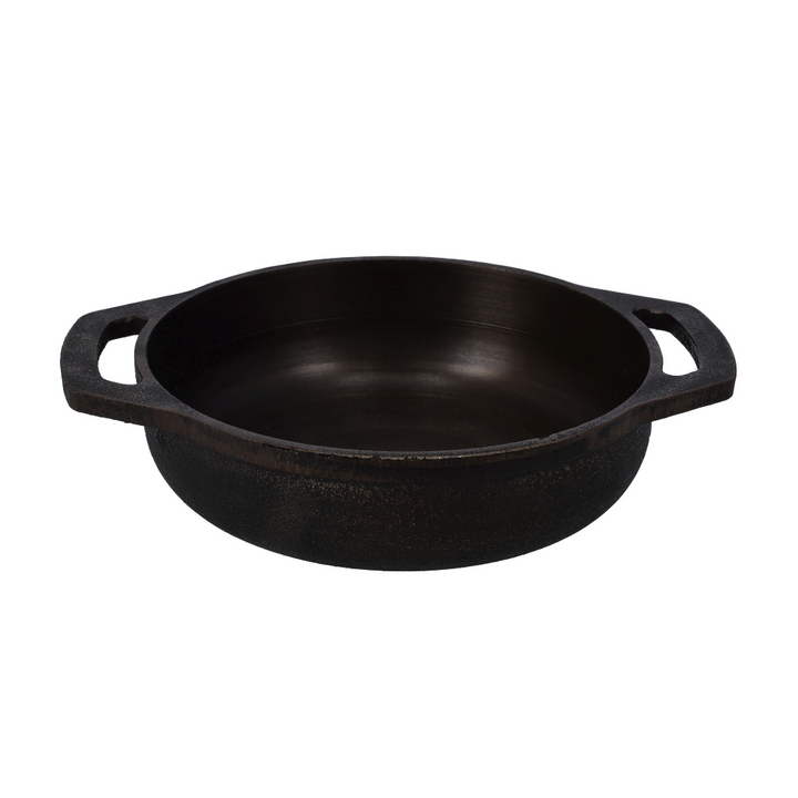 Cast Iron Flat Base Kadai - Pre-Seasoned 26CM