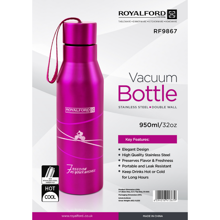 Double Wall Stainless Steel Vacuum Bottle - Pink Vacuum Flask 950ml