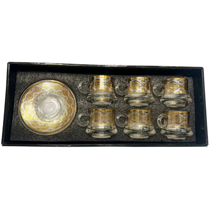 Elegant Set of 6 Heavy Turkish Coffee Cups with Saucers - Glass, Packaged in Luxury Gift Box