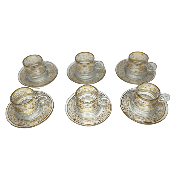 Elegant Set of 6 Heavy Turkish Coffee Cups with Saucers - Glass, Packaged in Luxury Gift Box