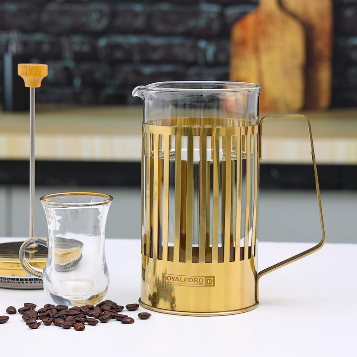 French Press Coffee Maker - Borosilicate Glass Jar - Stainless Steel Frame 1000ml