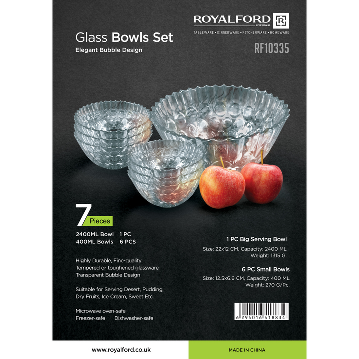 Glass Bowls Set - Bubble Design Bowls 7pcs