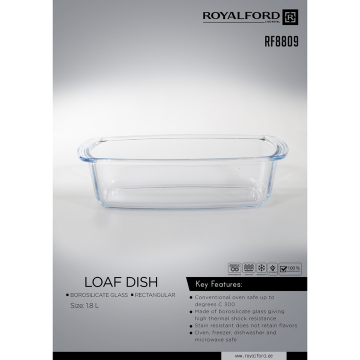 Glass Loaf Dish - Rectangular Roasting & Baking Tray 1.8L