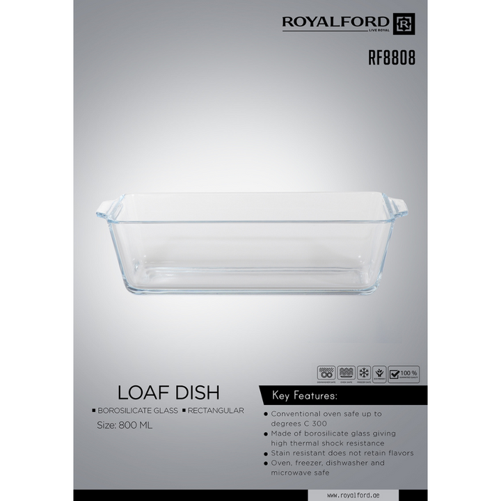 Glass Loaf Dish - Rectangular Roasting & Baking Tray 800ml