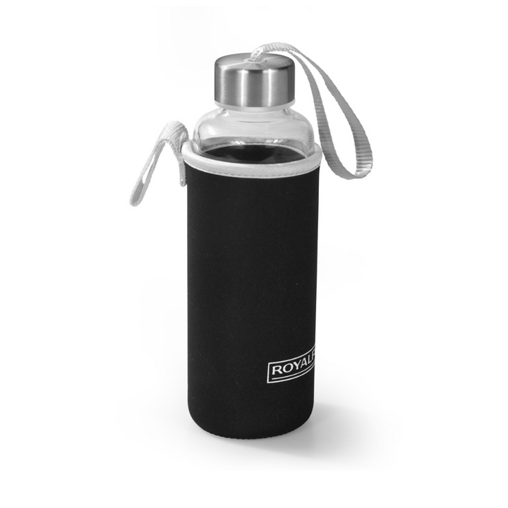 Glass Water Bottle with Neoprene Bag - Portable Steel Cap - Lead-Free 500ml