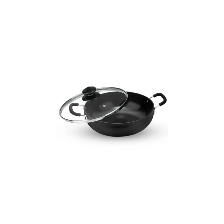 Hard Anodized Deep Kadai with Tempered Glass Lid 20CM