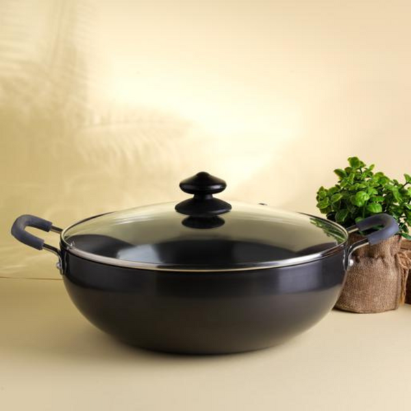 Hard Anodized Deep Kadai with Tempered Glass Lid 20CM