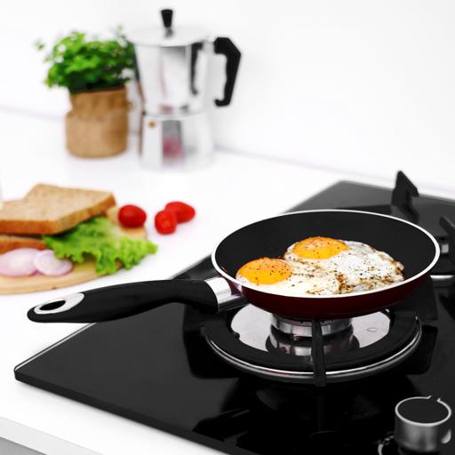 High-Quality Non-Stick Fry Pan - Black & Maroon 18cm