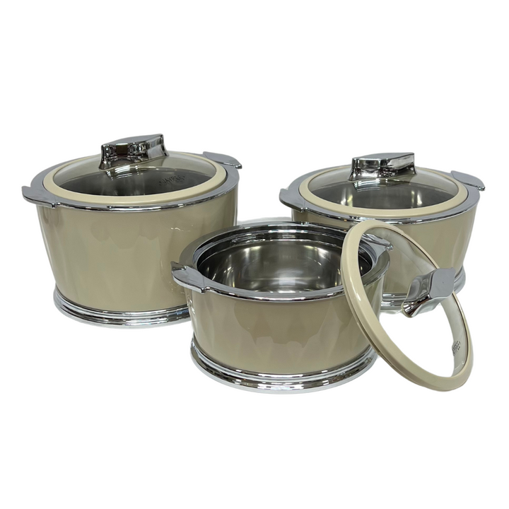 JAYPEE Dazzle Mega Thermal Insulated Hot Pot Casserole Set - Keep Your Food Warm for Hours (1.5L, 2L, 3L) in Beige