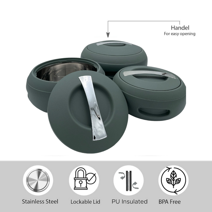 Jaypee Gourmet Mega Thermal Insulated Casserole Hot Pot Food Warmer set of 3 (2-3-5)Litres in Green