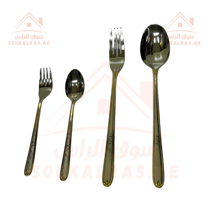  Luxurious 36-Piece Silver with touch of gold Cutlery Set  3mm Thickness ,Elegant Silverware for Dining