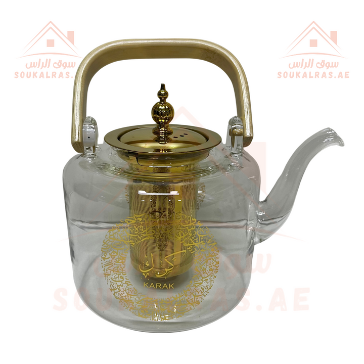 Luxury Glass Karak Tea Set with glass Kettle 1.5L and six double-wall karak cups