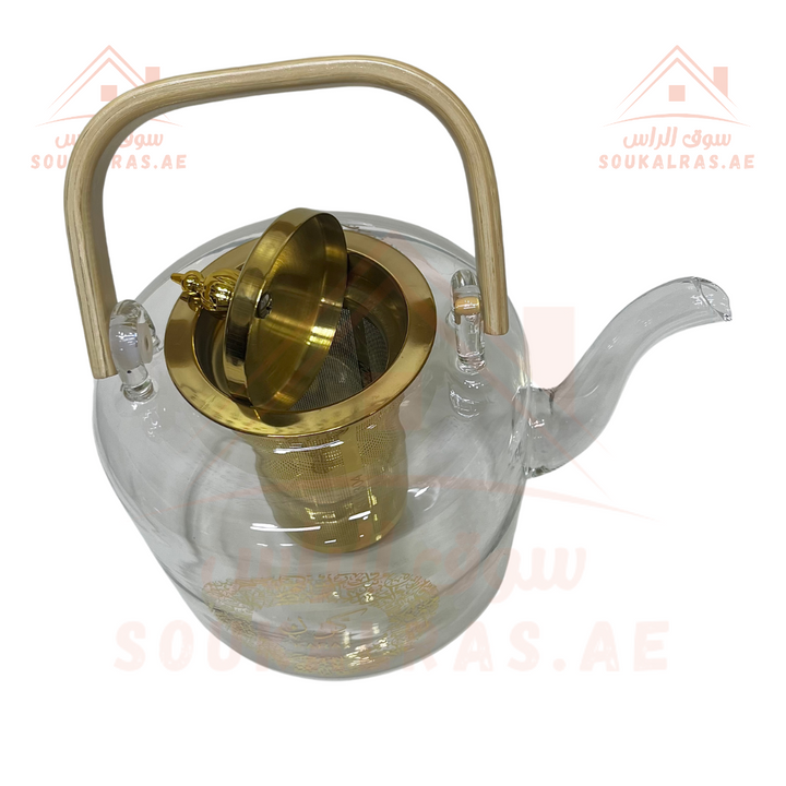 Luxury Glass Karak Tea Set with glass Kettle 1.5L and six double-wall karak cups