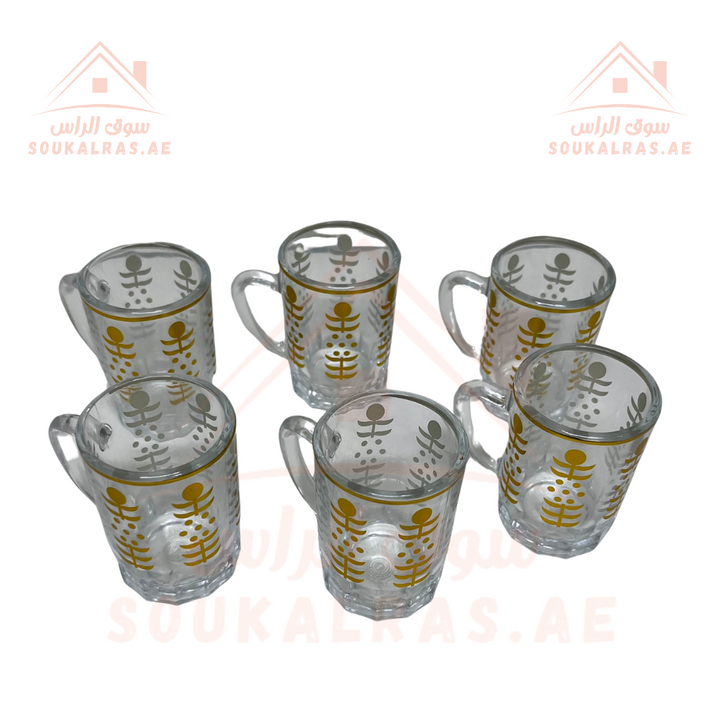 Luxury Glass Kettle 1L with Gold Detailing and Stainless Steel Strainer  and 6 Tea Cup Set with Gold Accents