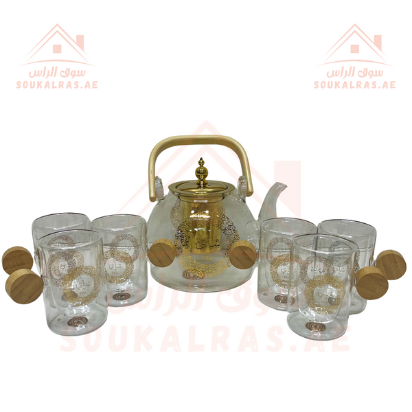 Luxury Glass Tea Set with glass Kettle 1.2L and 6 double-wall Tea cups