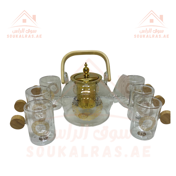 Luxury Glass Tea Set with glass Kettle 1.2L and 6 double-wall Tea cups