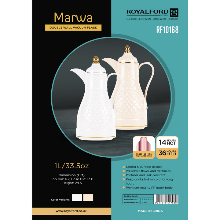 Marwa Double Wall Vacuum Flask - Portable & Leak-Resistant 1L