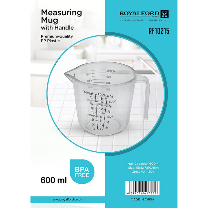 Measuring Mug With Handle Measurement Marking BPA-Free Transparent 600ml