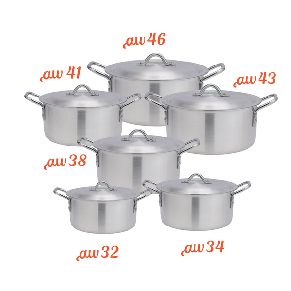 Professional Aluminium Mega Pot Set - 12 Pcs, Large Sizes Ideal for Big Families (46, 43, 41, 38, 34, 32cm)  ISO 9001 Certified