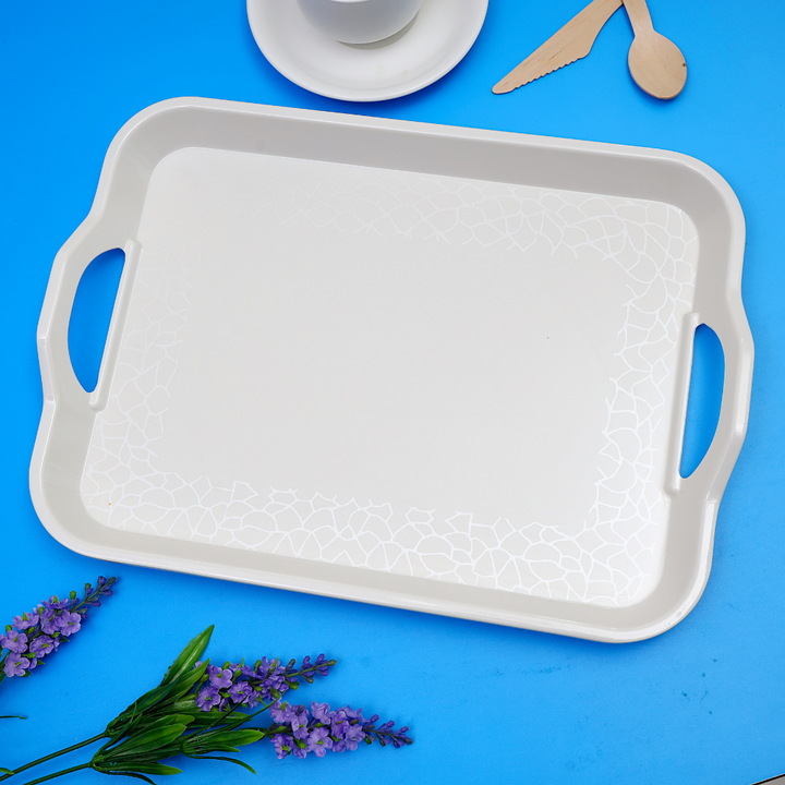 Melamine White Pearl Handle Tray 15 Inch