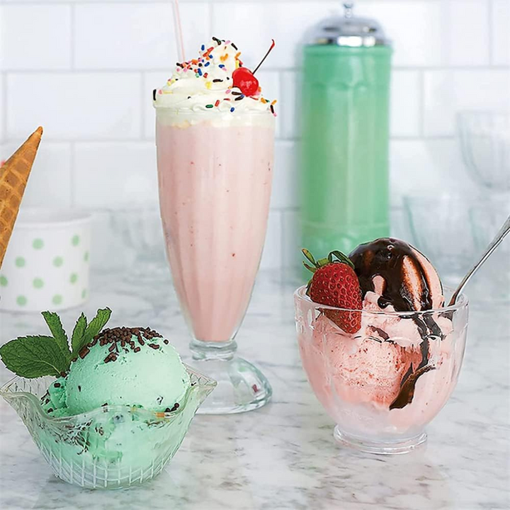 Milkshake Glasses 360ML Pack of 2  - Classic Ice Cream Cups - Dessert Glass Set