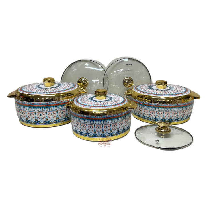 Modeware Marhaba 9-Piece Insulated Casserole Set - Hot Pot Food Warmers with 3 Glass & 3 Plastic Lids (1.5L, 2L, 2.5)