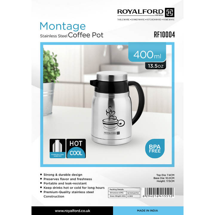 Montage Stainless Steel Coffee Pot - Silver and Black - Stainless Steel Flask 400ML