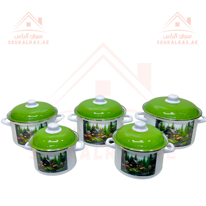 Enamel Cookware Set UAE Rustic Kitchen Cookware Durable Pots and Lids Mountain Design Cookware Buy Cookware Set Online UAE