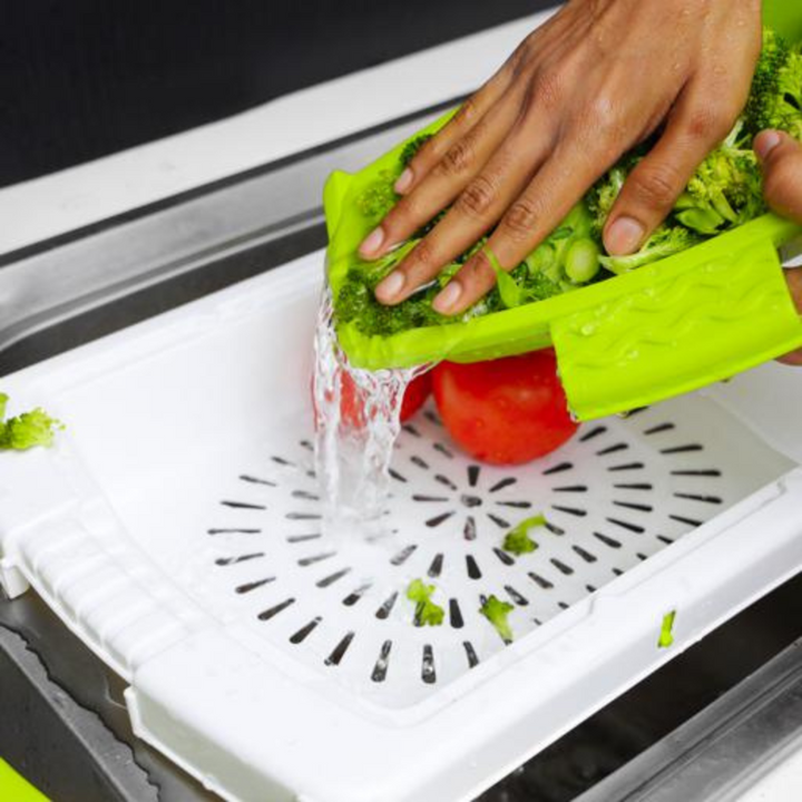 Multi-Functional Chopping Board with Container - PP Material - Storage Tray & WashingDraining Basket - Adjustable Length