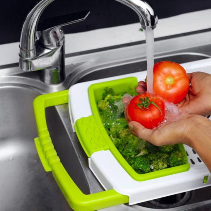 Multi-Functional Chopping Board with Container - PP Material - Storage Tray & WashingDraining Basket - Adjustable Length